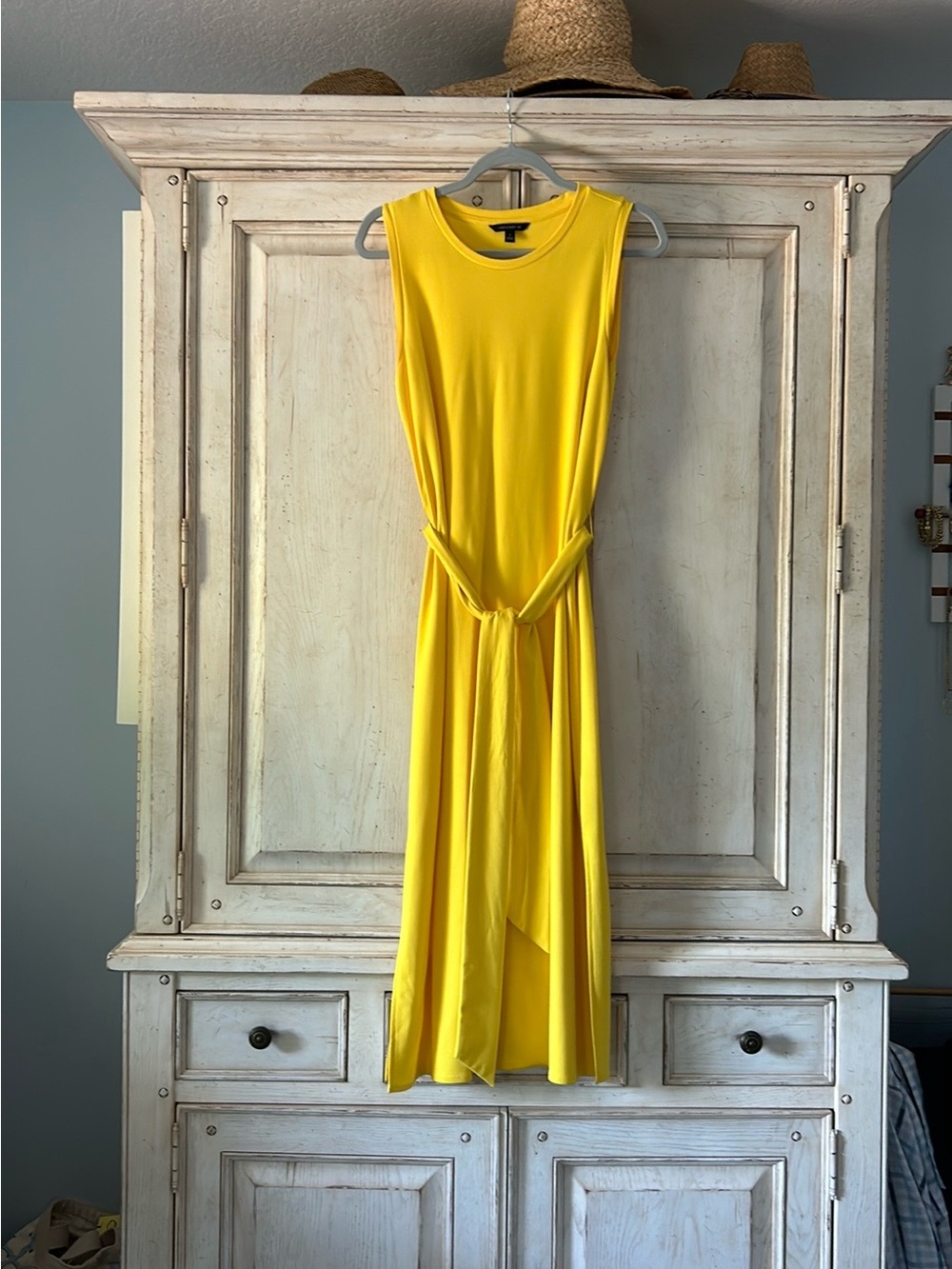 Banana Republic Sleeveless Yellow Tie-Waist Midi Dress